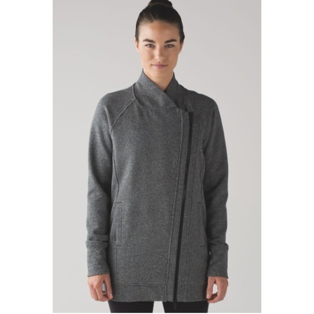 Lululemon Back To It‎ Wrap Heathered Speckled Black Gray Asymmetrical Zip Size 6